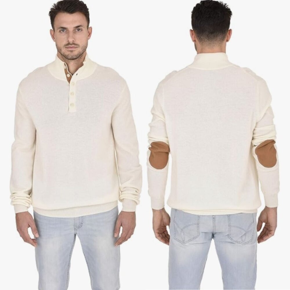 State Cashmere Men's Contrast Mockneck Pullover 100% Pure Cashmere Sweater XL